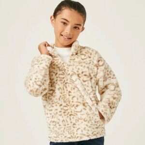 HAYDEN GIRLS Mock Neck Half Zip Leopard Print Fleece Top. Size XL